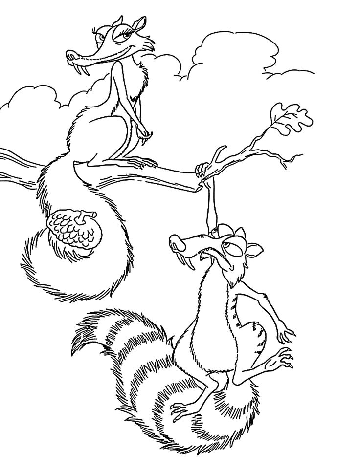 Squirrels from Ice age coloring pages for kids printable free