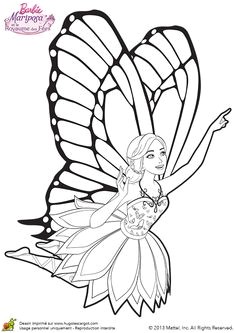 Dessin de Barbie qui vole avec des ailes de papillons aux royaumes des fées  