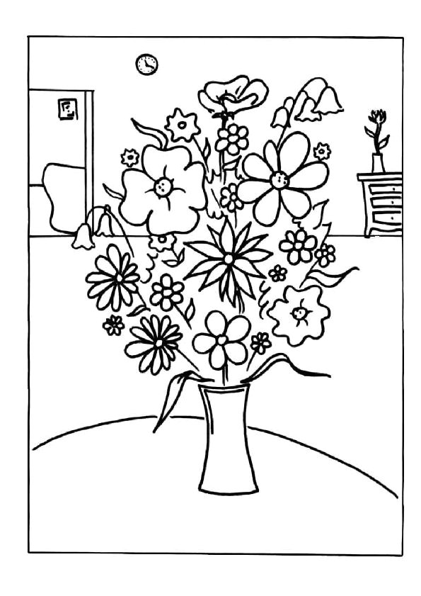 Un bouquet de fleurs dans un vase pour la fªte des m¨res coloriage pour enfants