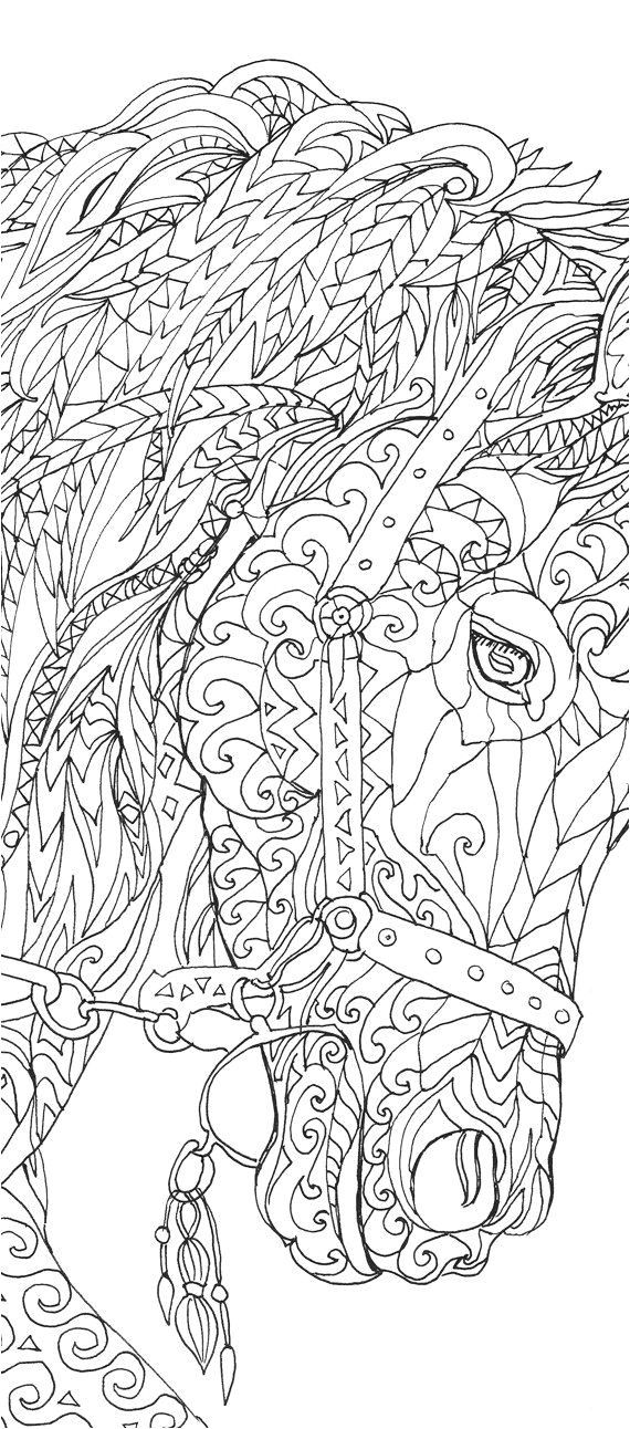 Coloring pages Printable Adult Coloring book Horse Clip Art Hand Drawn Original drawings by Valentina Ra