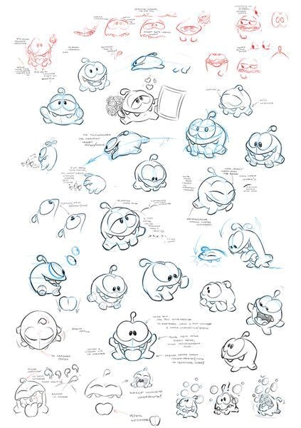Om Nom from Cut the rope by ZeptoLab character sketches