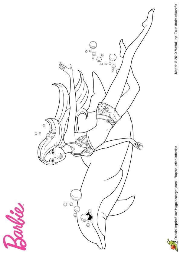 Barbie la sir¨ne plongeant avec son ami le dauphin dessin   colorier