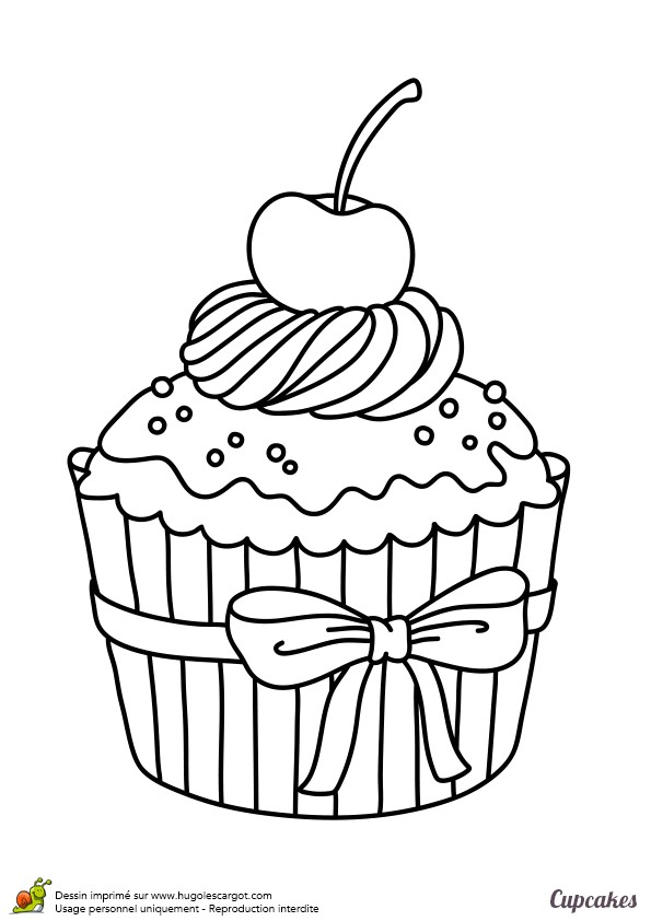 Un cupcake plein de cr¨me avec une grosse cerise posée dessus   colorier Hugolescargot