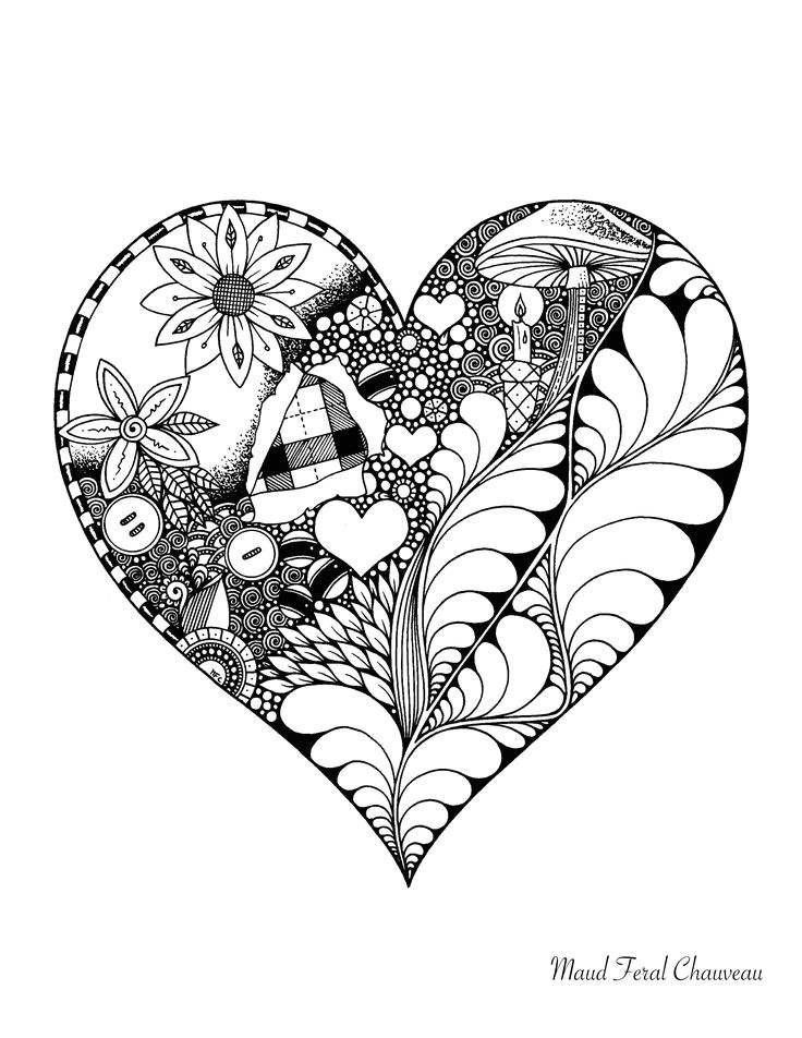 Coloriage doodle coeur st valentin par Maud Feral