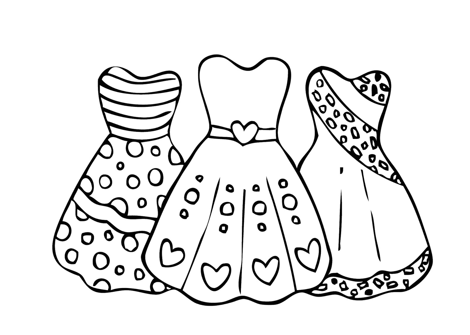 Page de coloriage grand format imprimer trois robes pour filles