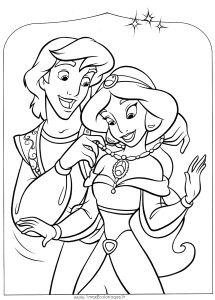 Printable Aladdin and Jasmine coloring page to print and color for free