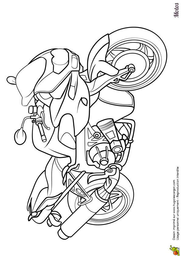 Dessin   imprimer et   colorier d une moto taillée pour la course Hugolescargot