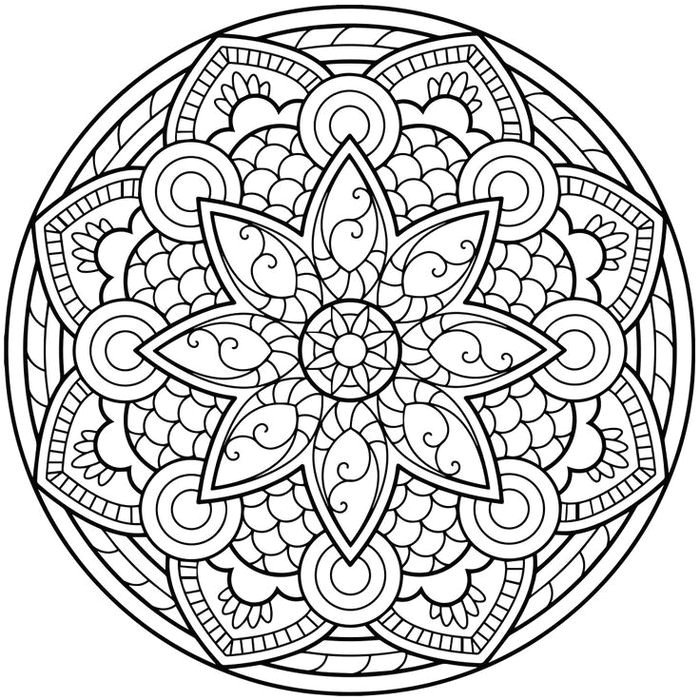 un coloriage gratuit   imprimer en forme de mandala oriental au design en fleurs géométriques