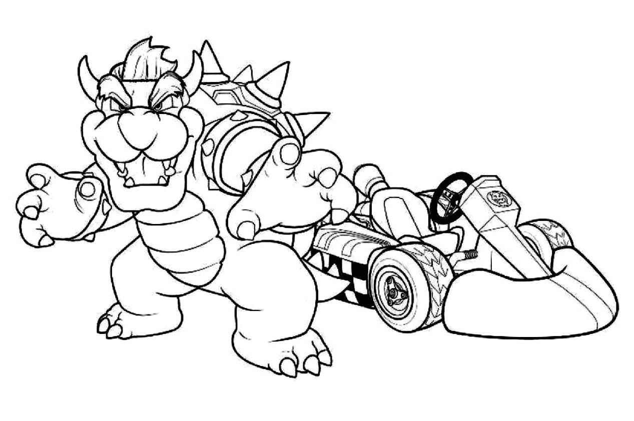 Bowser Mario Kart Racing Coloring Pages bowser coloring pages boys coloring pages video games coloring pages