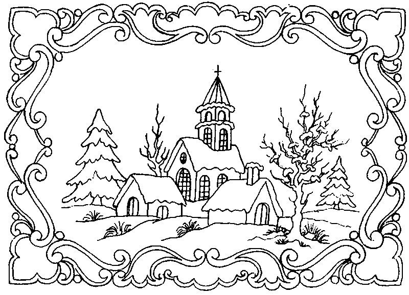 Coloriages   imprimer difficiles avec beaucoup de détails pour les adultes Hiver Loisirs créatifs Beaux dessins Paysage d hiver Joli dessin Hiver Paysage