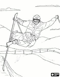 Image d un skieur bien équipé réalisant une belle figure   colorier papieroplastyka Pinterest