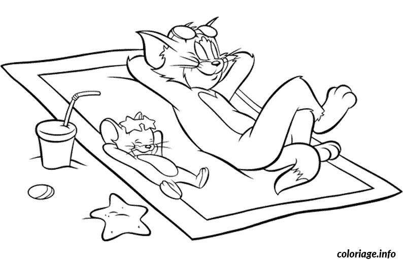 Coloriage Tom Et Jerry A La Plage Dessin   Imprimer