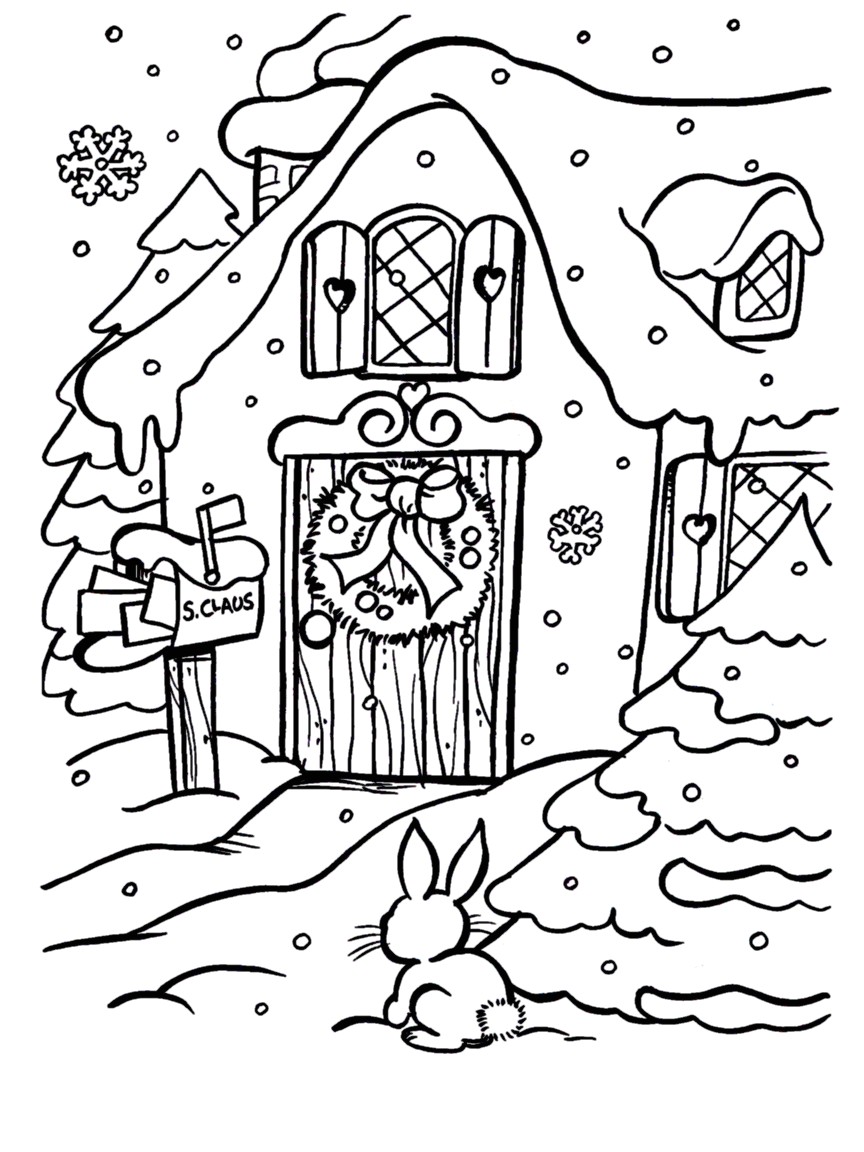 front of christmas cottage coloring page Coloriage De NoelDessin