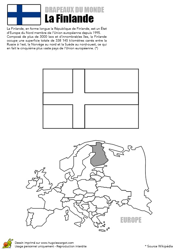 Image du drapeau de la Finlande coloriage pour enfants