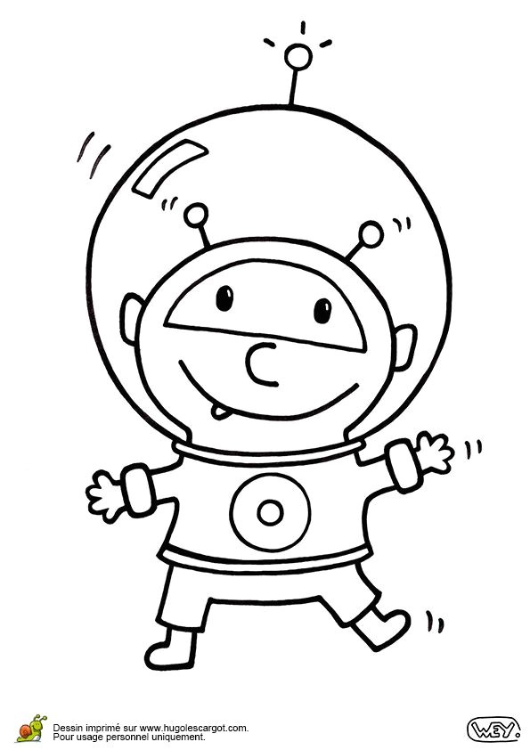 Cet extra terrestre est tout content de mettre une tenue de cosmonaute coloriage pour