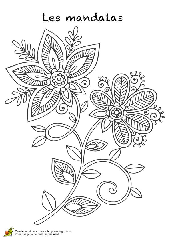 Coloriage pour enfants dessin de deux fleurs mandalas