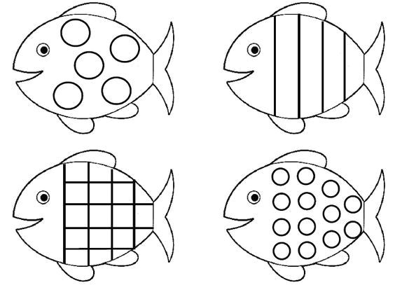 Une planche de poissons   formes géométriques   colorier ronds carré quadrillage