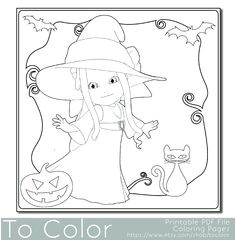 This little witch Halloween coloring page is perfect for Halloween coloring projects