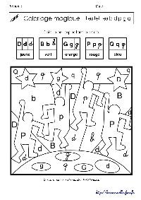 Keith Haring coloriage magique sur les lettres p q d b g