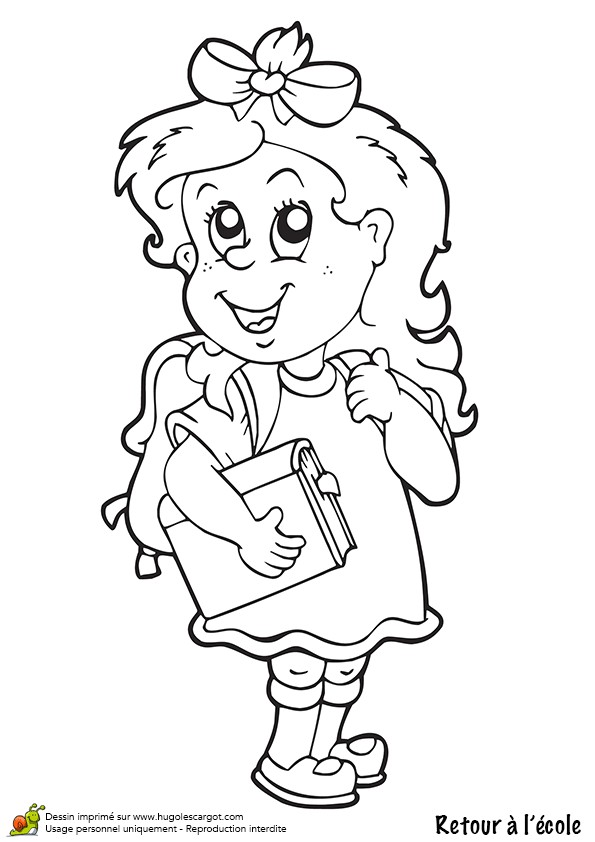 Illustration du retour   l école d une jeune fille   colorier