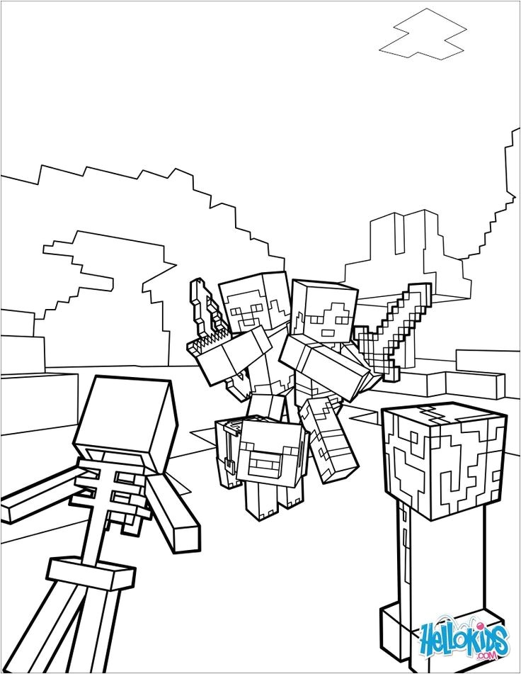 Fight all the Mobs coloring page on Minecraft video game More Minecraft coloring sheets on