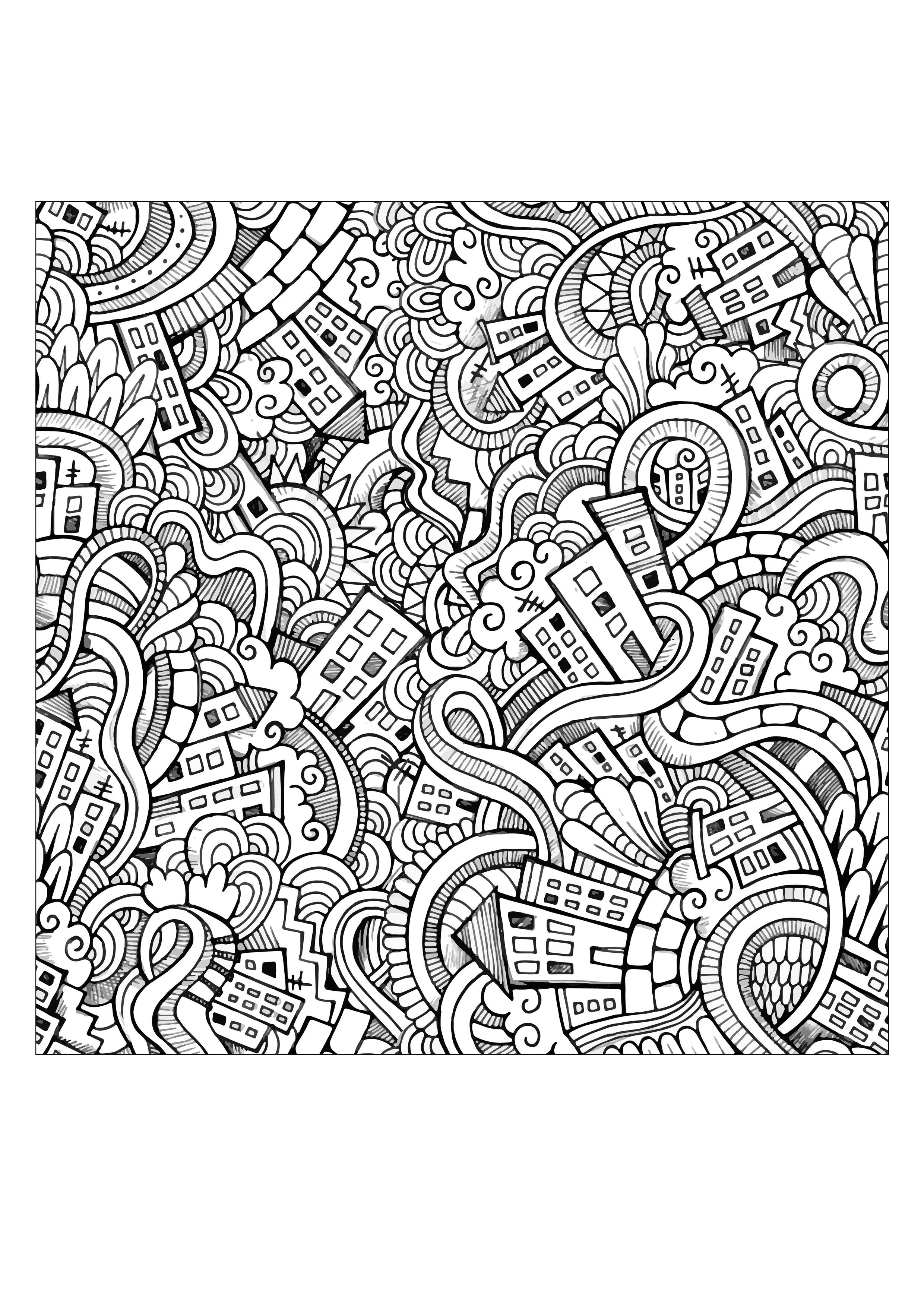 Free coloring page coloring adult incredible city doodle by Olga Kostenko Incredible city a coloring page based on a Doodle drawing by Olga Kotsenko