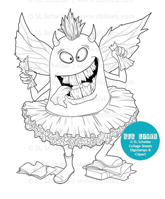 Adult Coloring book of funny monsters printable PDF coloring pages silly and cute monsters and zombies by SLS Lines 14 pages