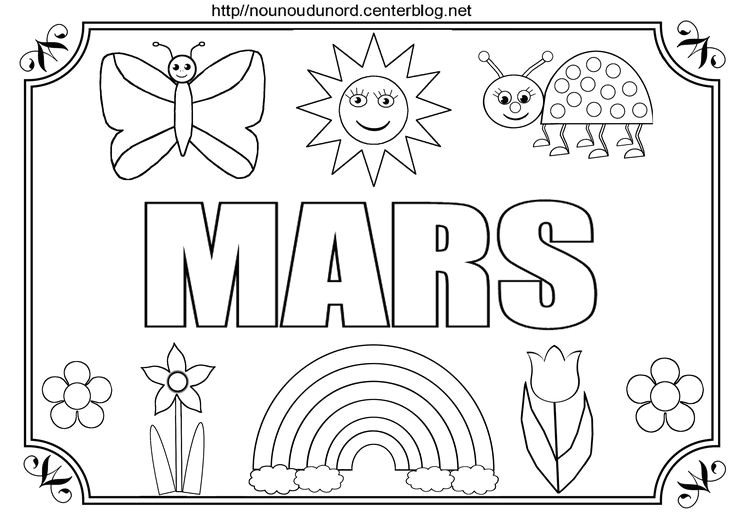 Mois de MARS   colorier   gommettes et en couleur