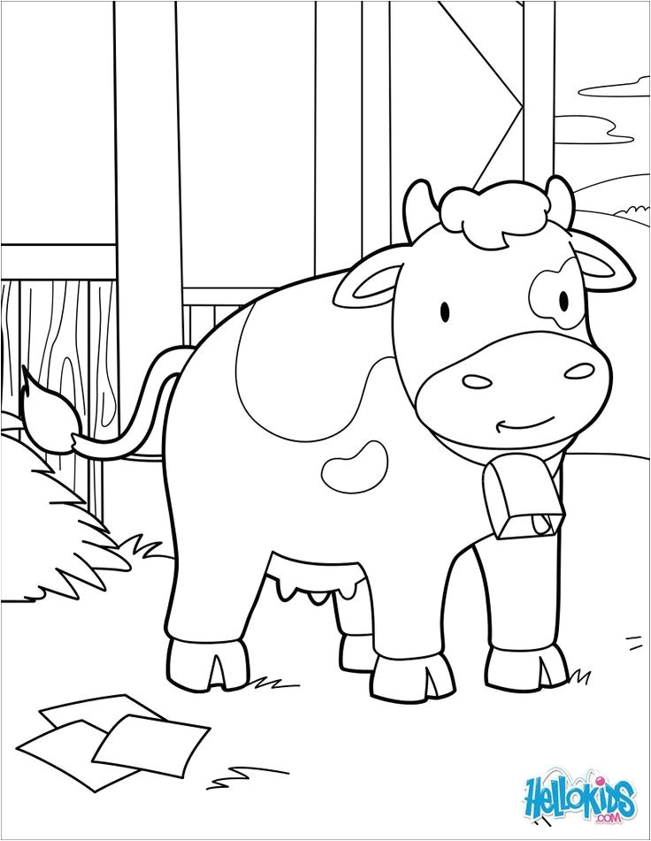 Coloriage d une vache dans l étable avec une grosse cloche autour du cou