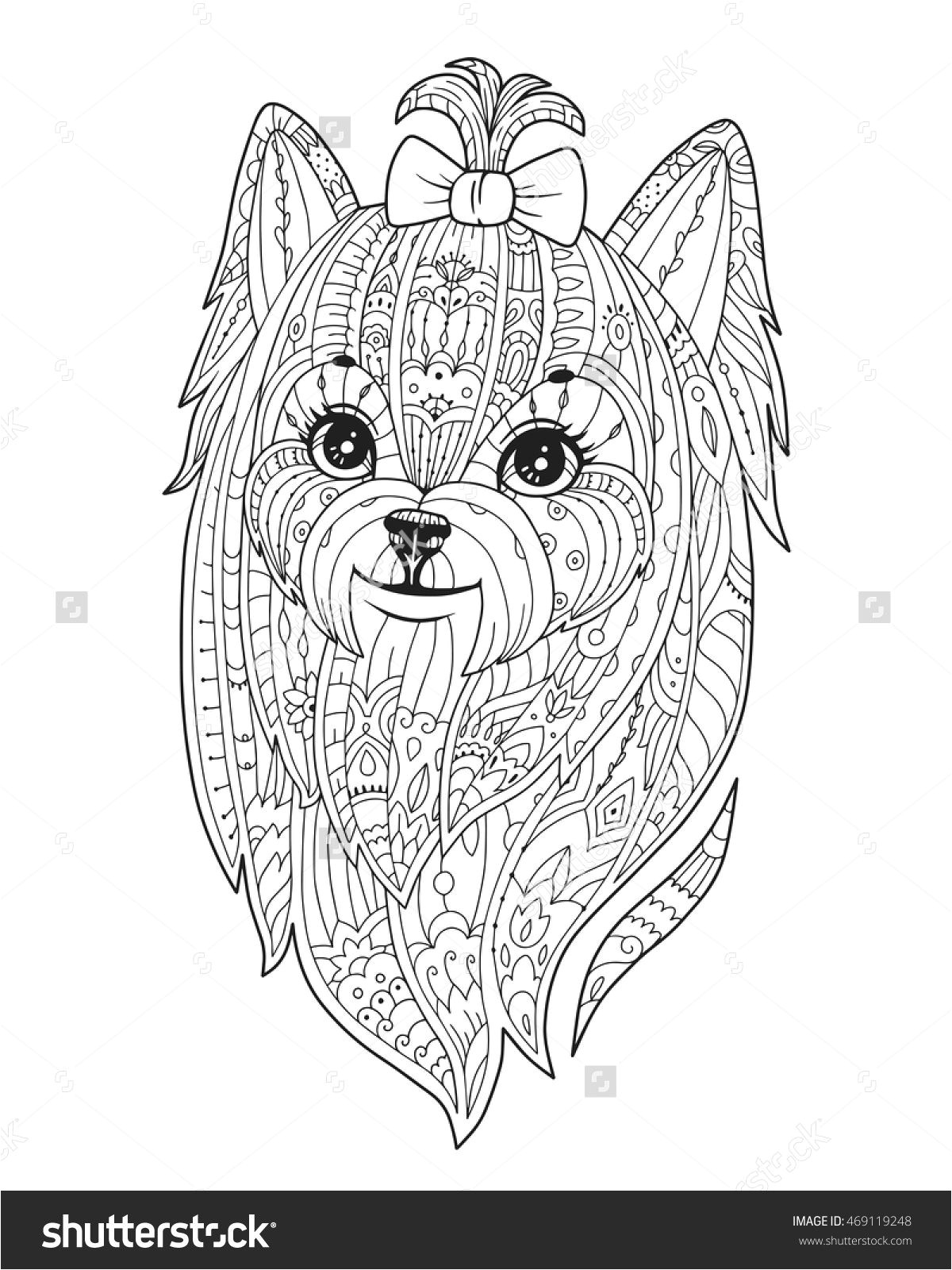 Doodle yorkshire terrier with bowknot Zen art Graphic illustration in vector for T shirt emblem tattoo logo