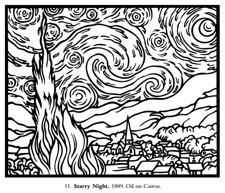 Free coloring page coloring adult van gogh starry night large