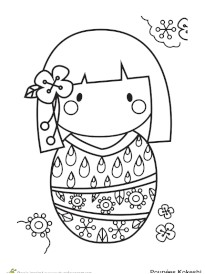 Coloriage d une poupée Kokeshi fleurs et gouttes d eau