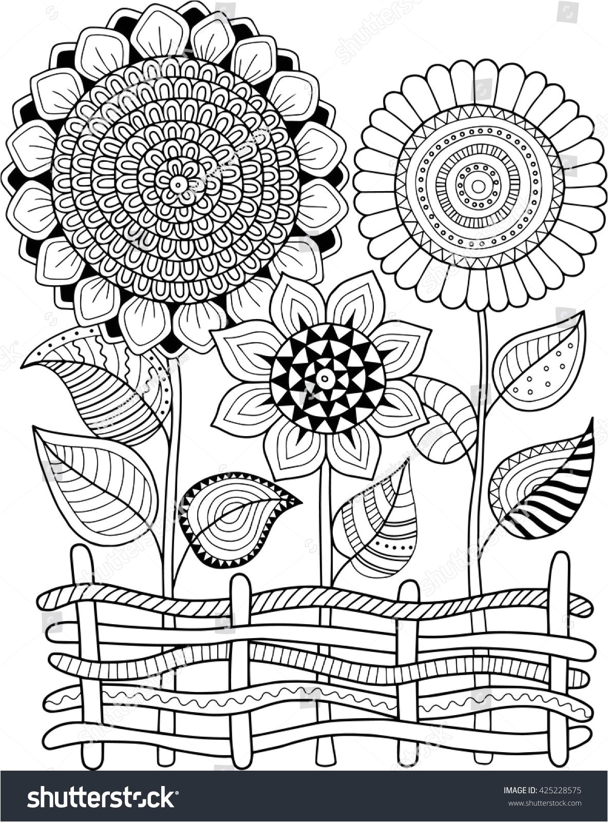 Coloring book for adult for meditation and relax Vector sunflowers