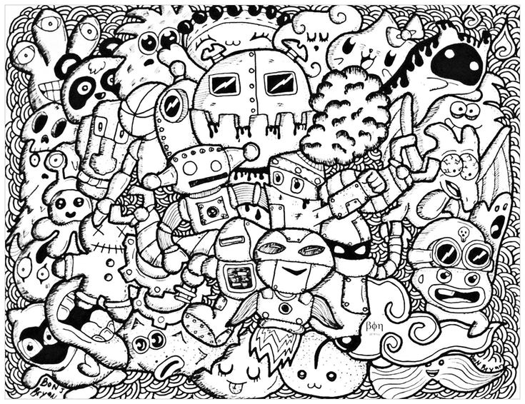 Free coloring page coloring funny doodle by bon arts Robot