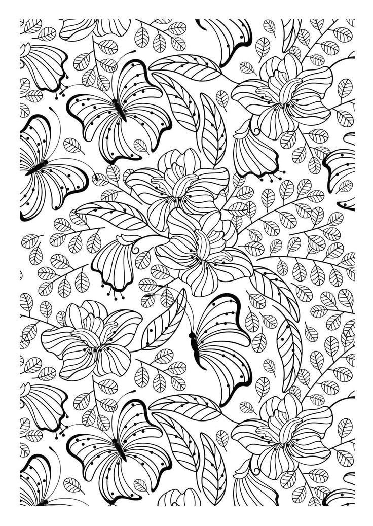 Galerie de coloriages gratuits coloriage adulte papillons Encore une image   imprimer et colorier remplie de jolies feuilles fleurs et papillons