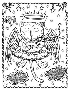 5 pages Fantasy Cats Instant Download 5 Coloring Pages You Color and be the Artist digital adult coloring digi stamp fantasy cat