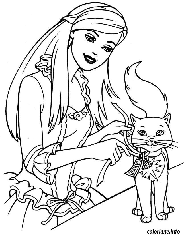 Coloriage Barbie et son chat Dessin   Imprimer