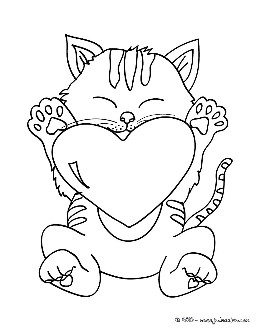 animaux Coloriages Coloriage Chaton Avec Coeur Imprimer Rc Pjs Gratuitement Chatscoloriage de chaton   imprimer