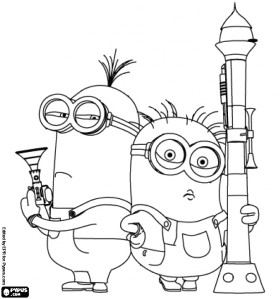 Two minions armed from the movie Despicable Me 2 coloring page