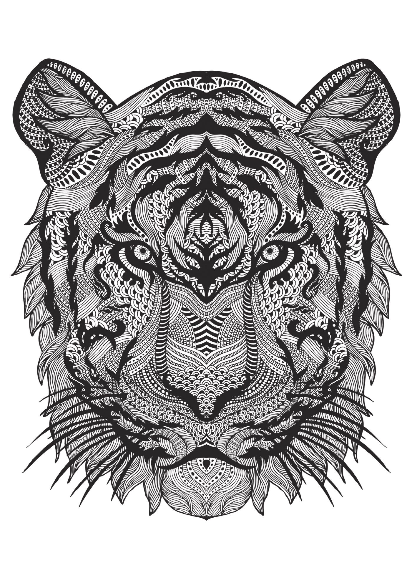 Free printable difficult grown up coloring pages Animals Creative leisure activities Beautiful drawings Tiger Drawing Animals Tiger 1
