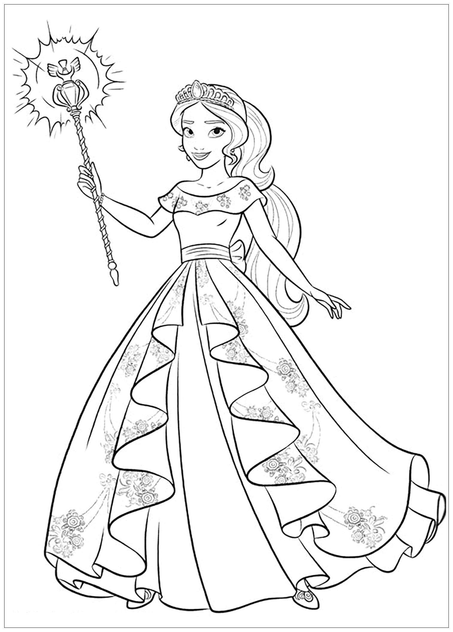 Elena Avalor coloring page with few details for kids