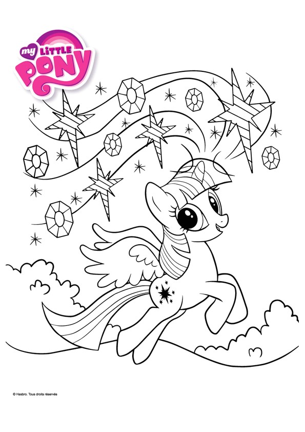 Le Pony Sparkle entrain de jouer avec les étoiles beau dessin   colorier