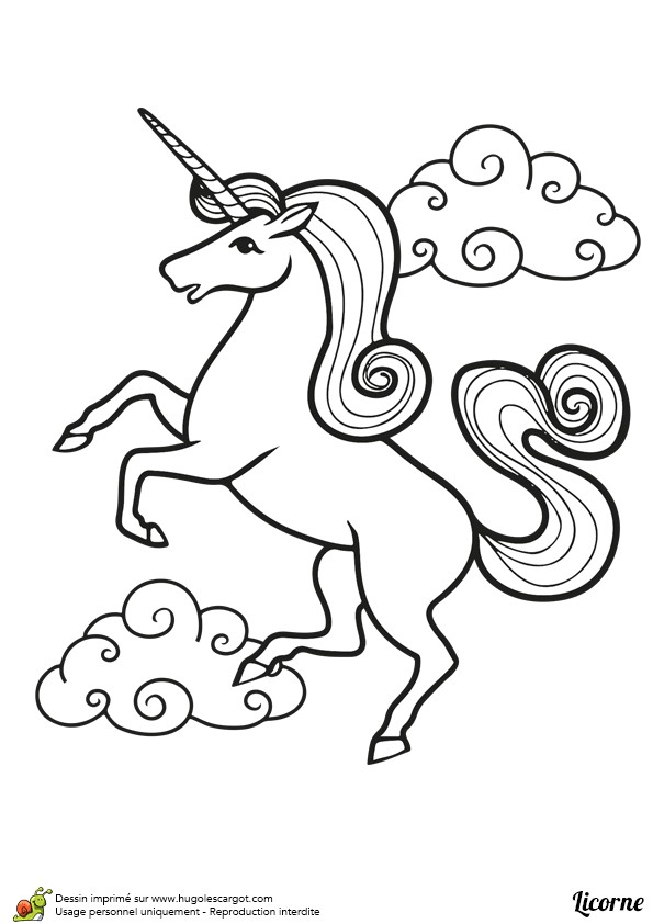 A colorier dessin d une belle licorne debout avec des nuages   l arri¨re plan