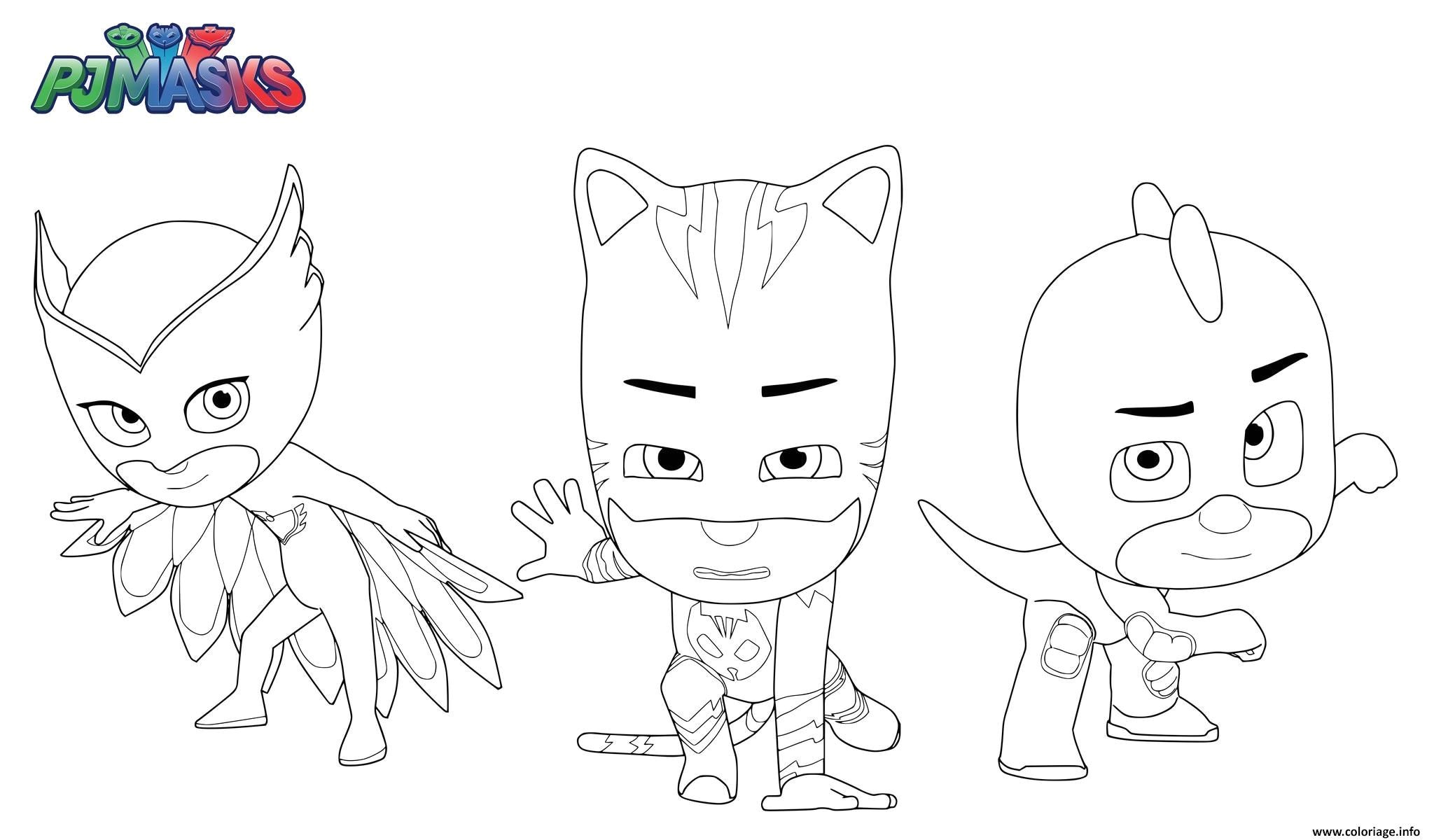 Coloriage Pyjamasques Pj Masks Superheros Gluglu Bibou Yoyo dessin