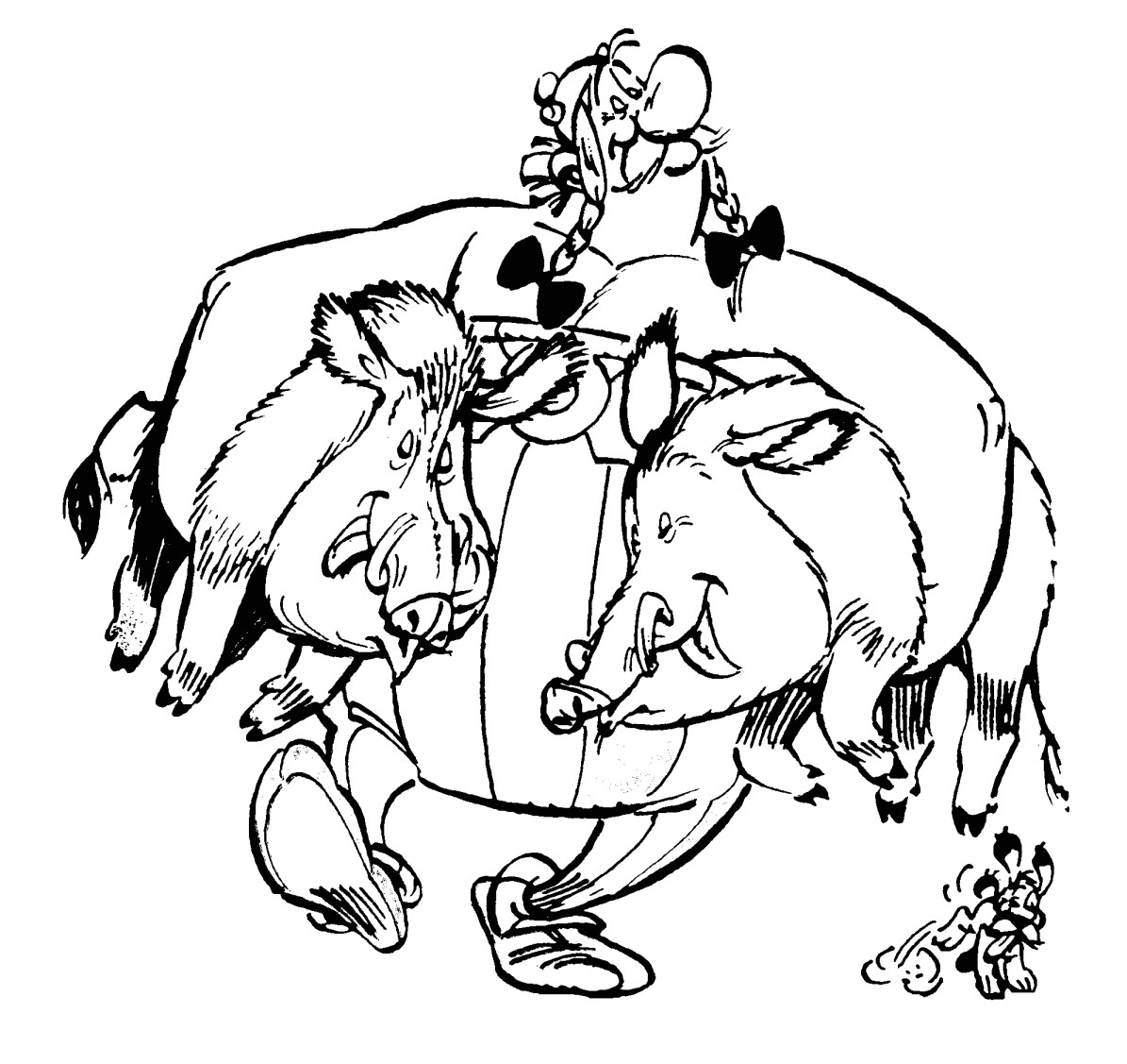 Asterix Obélix rentre de la chasse avec 2 sangliers