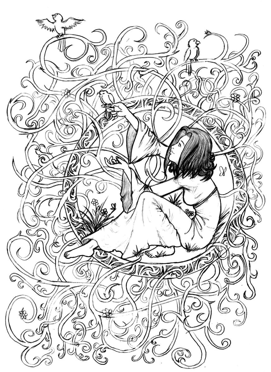 To print this free coloring page coloring adult zen anti stress to print princess in leaves and branches click on the printer icon at the right