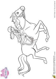Barbie au galop avec son cheval Majestic   colorier