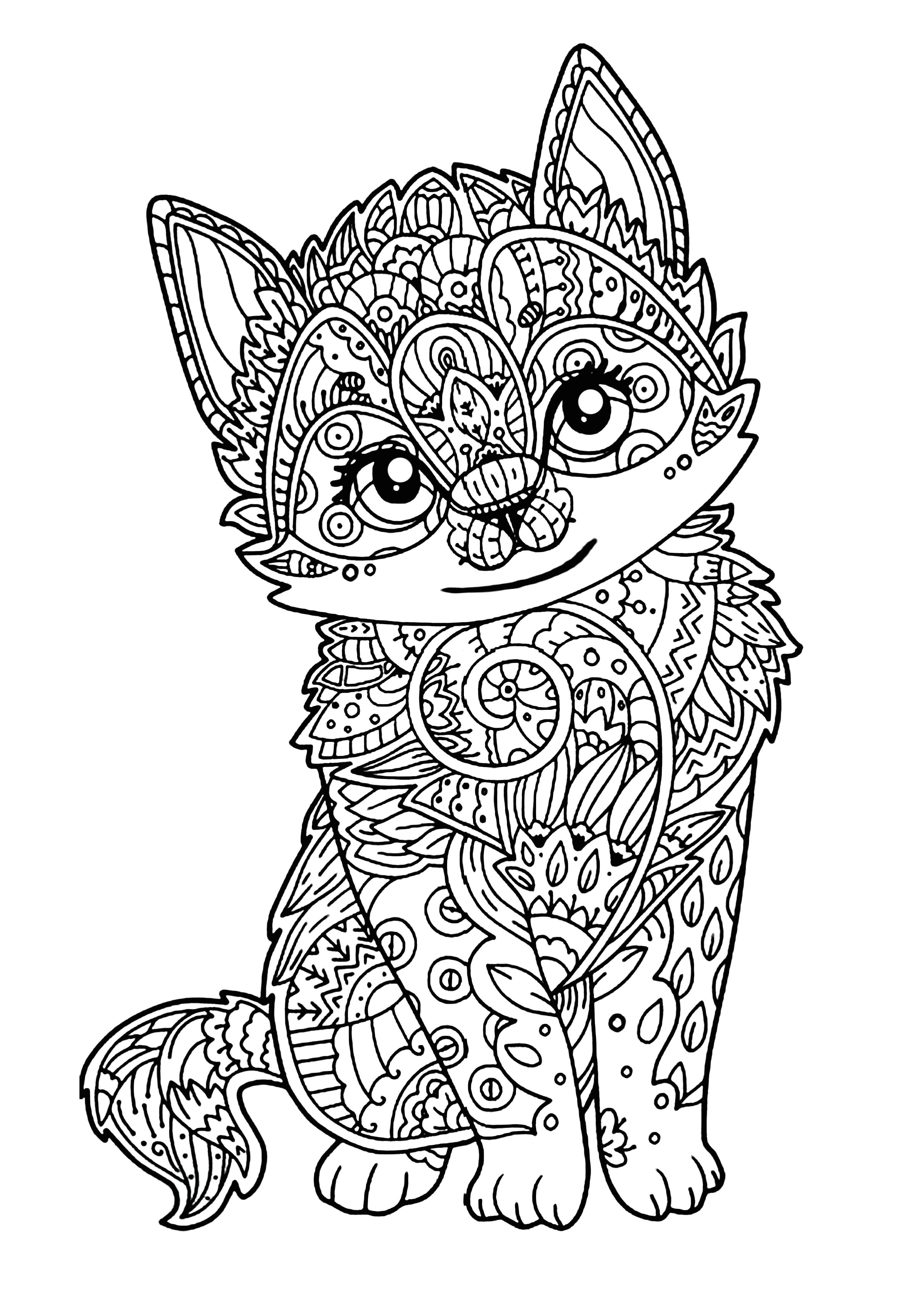 Mignon chaton chats coloriages difficiles pour adultes coloriages mandala animaux coloriage pour Coloriage gratuit pour