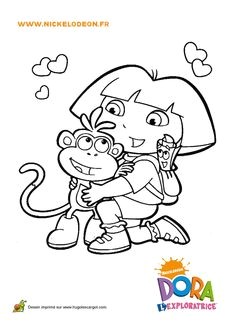 Coloriage de Dora et de son ami Babouche entrain de se faire un c¢lin  