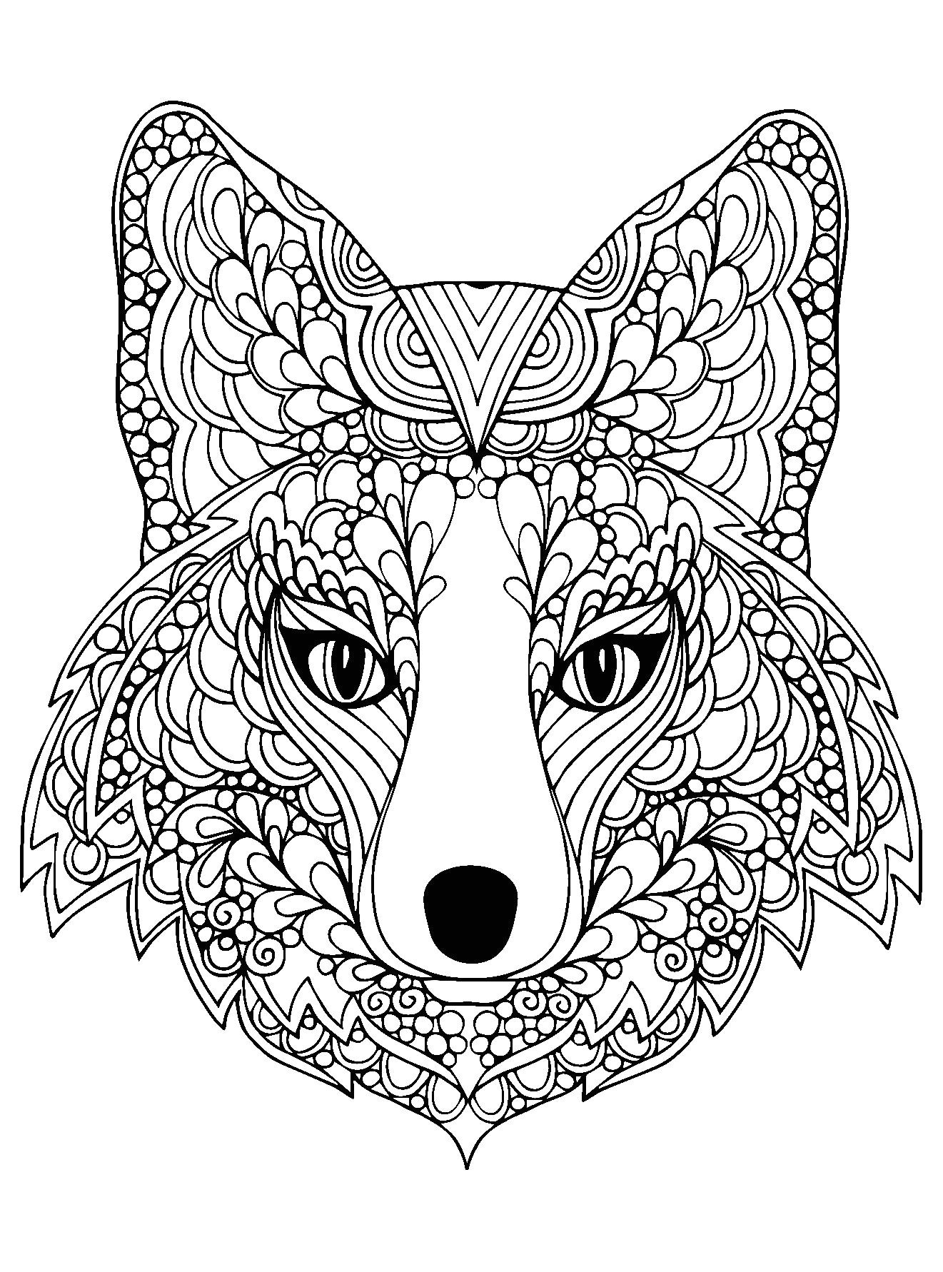 coloriage   imprimer mandala difficile chien Joli coloriage d une tªte de renard